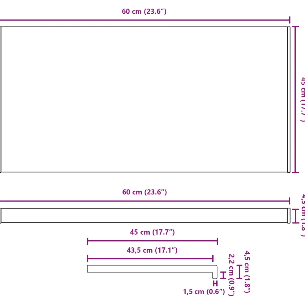 vidaXL Raamsokkel Antraciet met houten nerf 60 x 45 x 4,5 cm PVC