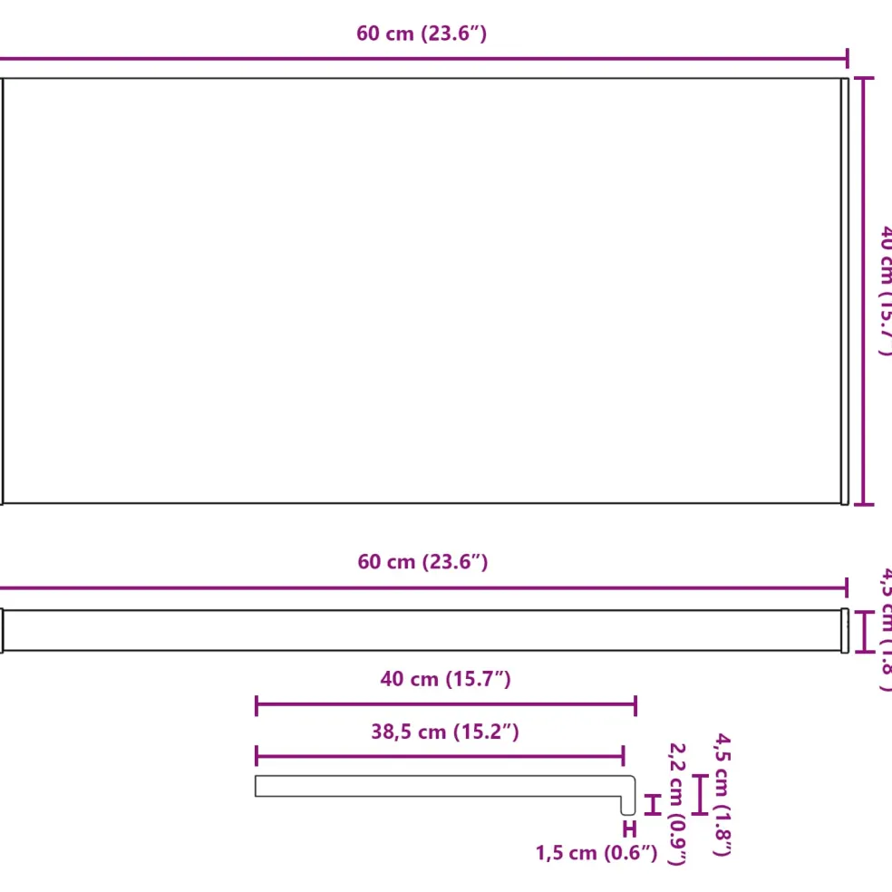 vidaXL Raamsokkel Antraciet met houten nerf 60 x 40 x 4,5 cm PVC