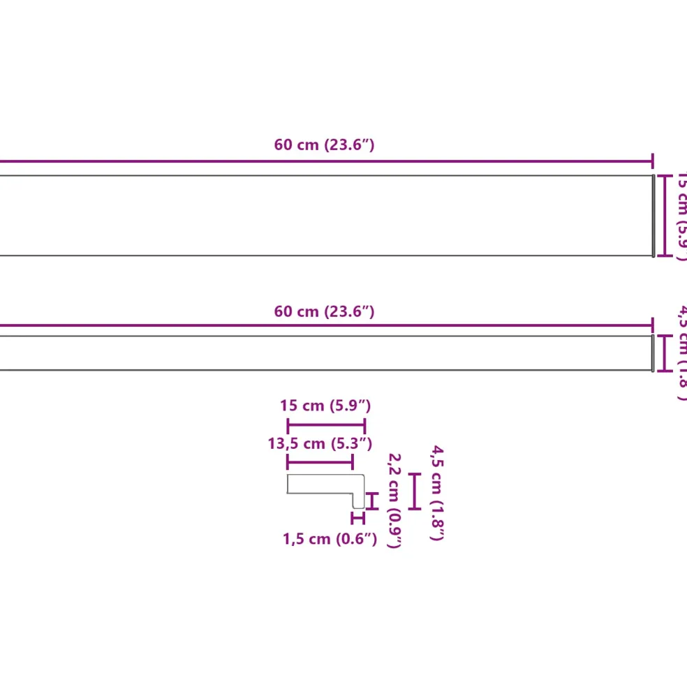 vidaXL Raamsokkel Wit 60 x 15 x 4,5 cm PVC