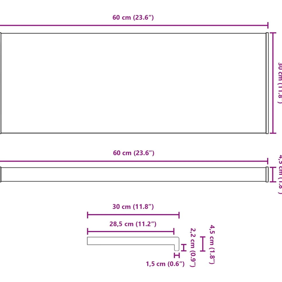 vidaXL Raamsokkel Wit 60 x 30 x 4,5 cm PVC