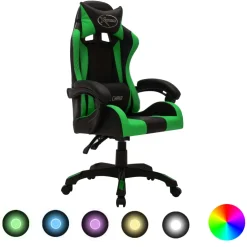 vidaXL Racestoel met RGB LED-verlichting kunstleer groen en zwart