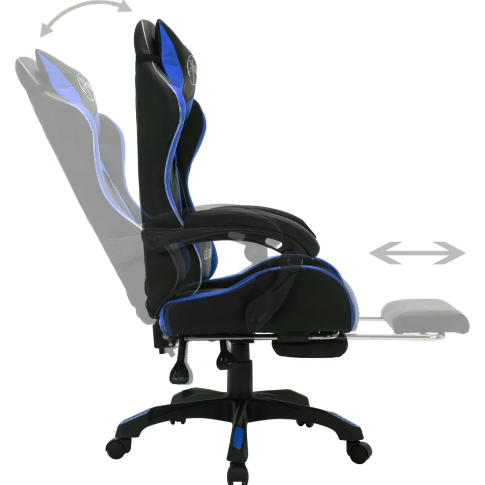 vidaXL Racestoel met RGB LED-verlichting kunstleer blauw en zwart