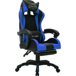 vidaXL Racestoel met RGB LED-verlichting kunstleer blauw en zwart