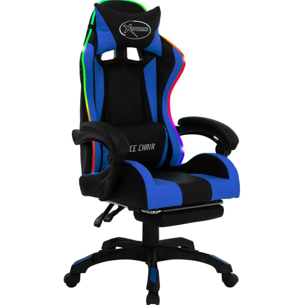 vidaXL Racestoel met RGB LED-verlichting kunstleer blauw en zwart