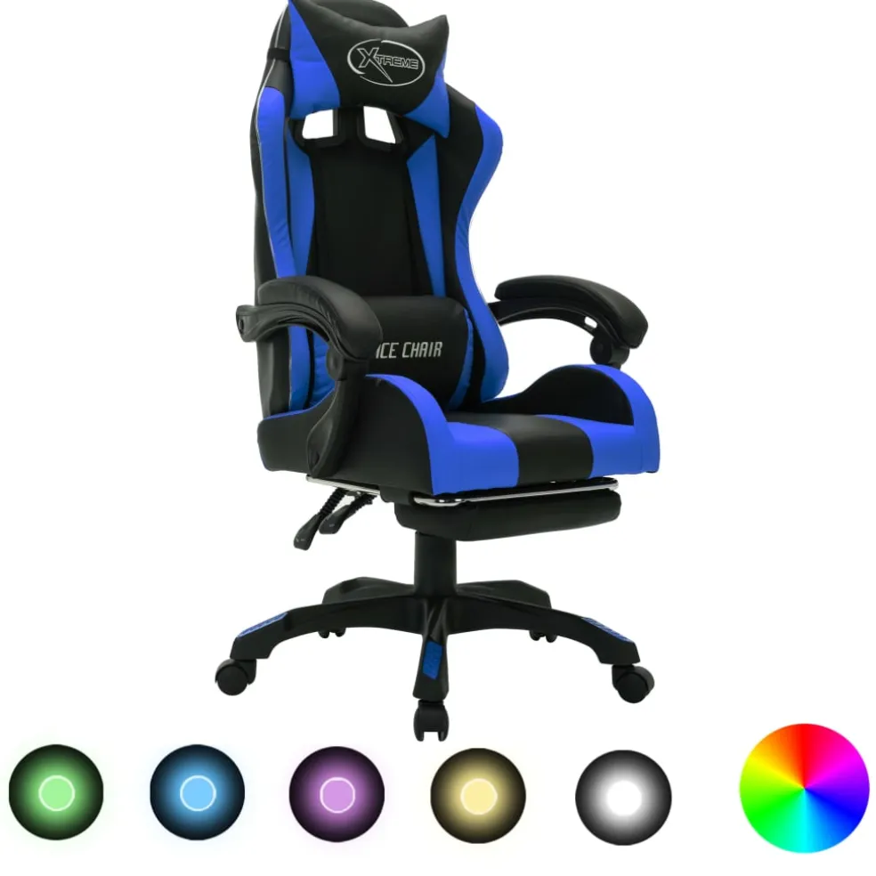 vidaXL Racestoel met RGB LED-verlichting kunstleer blauw en zwart