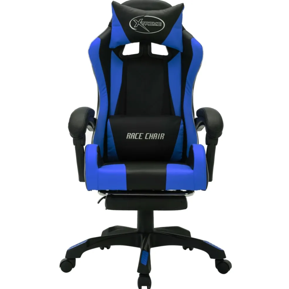 vidaXL Racestoel met RGB LED-verlichting kunstleer blauw en zwart