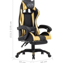 vidaXL Racestoel met voetensteun kunstleer goudkleurig en zwart