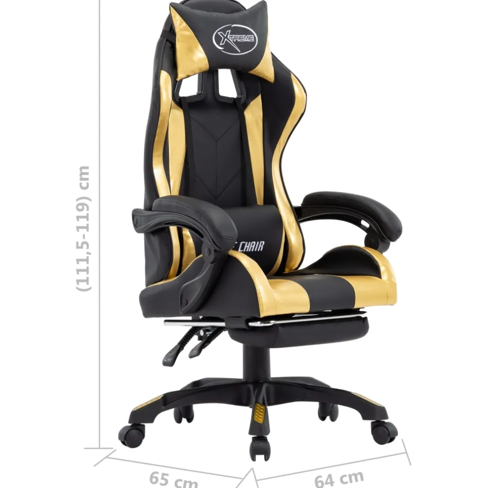 vidaXL Racestoel met voetensteun kunstleer goudkleurig en zwart