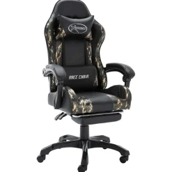 vidaXL Racestoel met voetensteun kunstleer zwart en camouflage