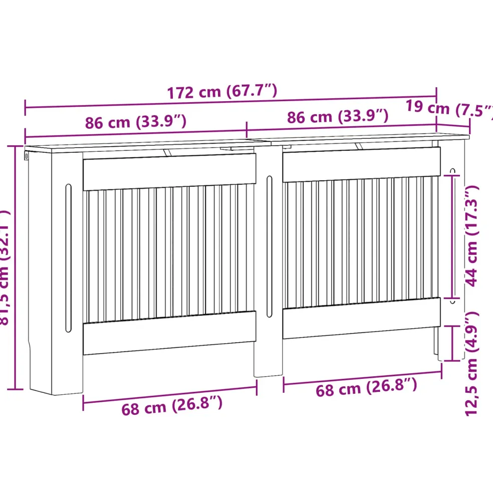 vidaXL Radiatorafdekking Hoogglans Wit 172 x 19 x 81,5 cm Bewerkt hout