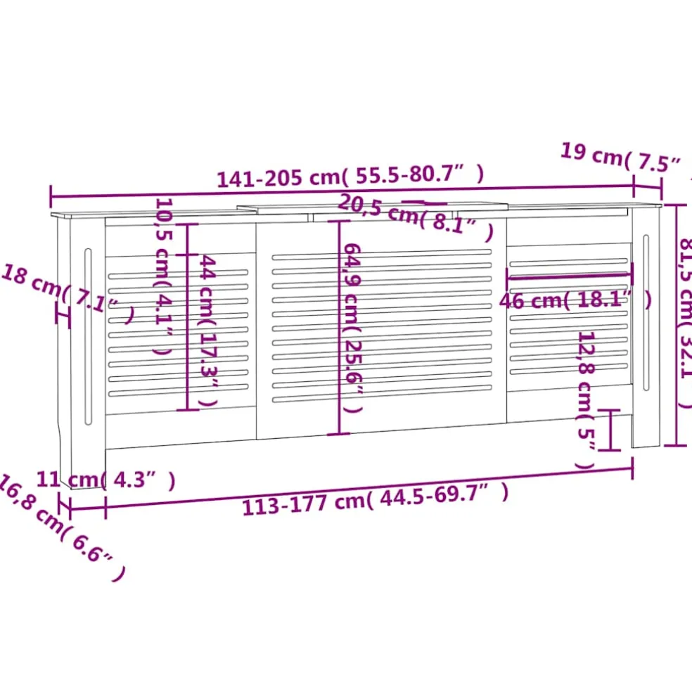 vidaXL Radiatorombouw 205 cm MDF grijs