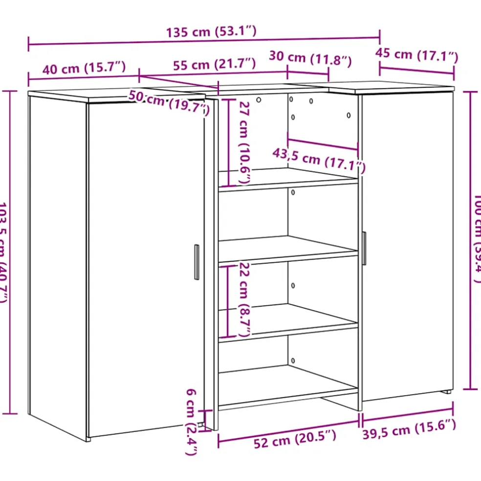 vidaXL Receptiebalie 135x50x103,5 cm bewerkt hout wit