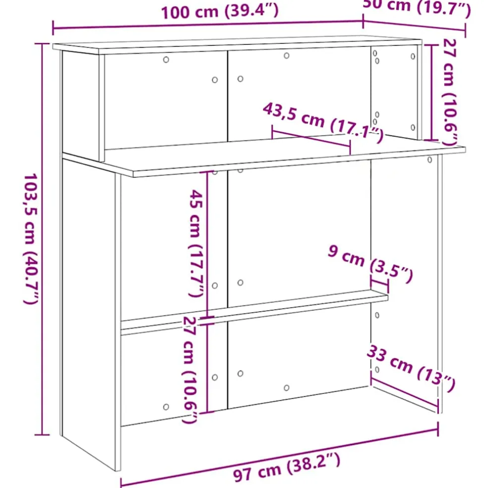 vidaXL Receptiebalie 100x50x103,5 cm bewerkt hout betongrijs