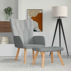 vidaXL Relaxstoel met voetenbank stof lichtgrijs
