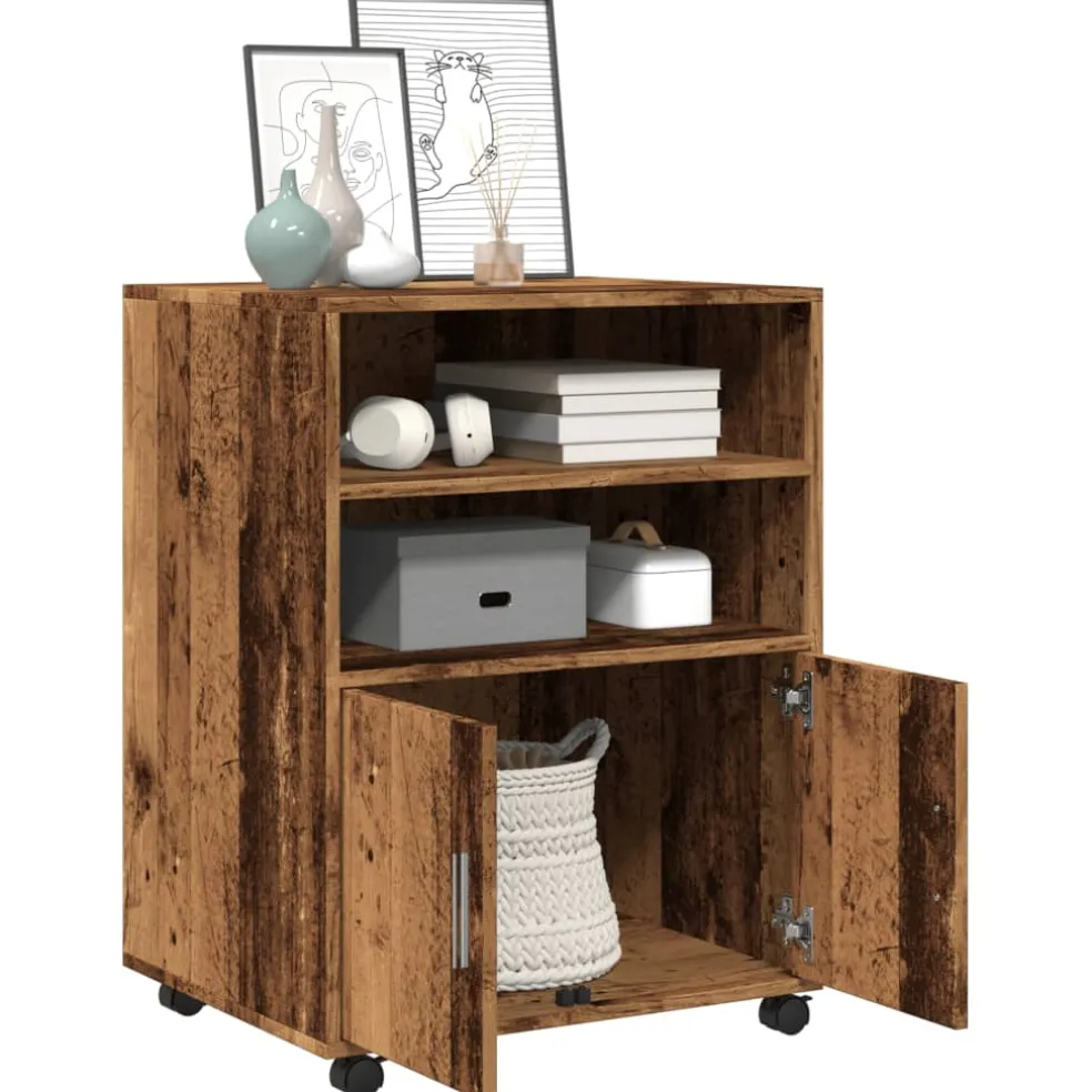vidaXL Rolkast 60x48x81 cm bewerkt hout oud houtkleurig