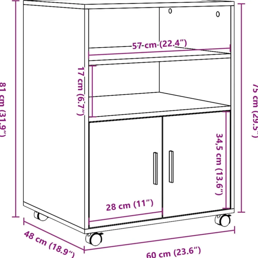 vidaXL Rolkast 60x48x81 cm bewerkt hout betongrijs