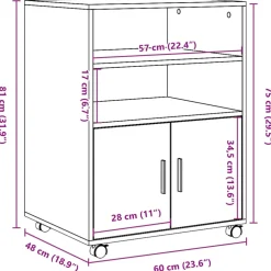 vidaXL Rolkast 60x48x81 cm bewerkt hout grijs sonoma eikenkleurig
