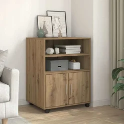 vidaXL Rolkast 60x48x81 cm bewerkt hout artisanaal eikenkleurig