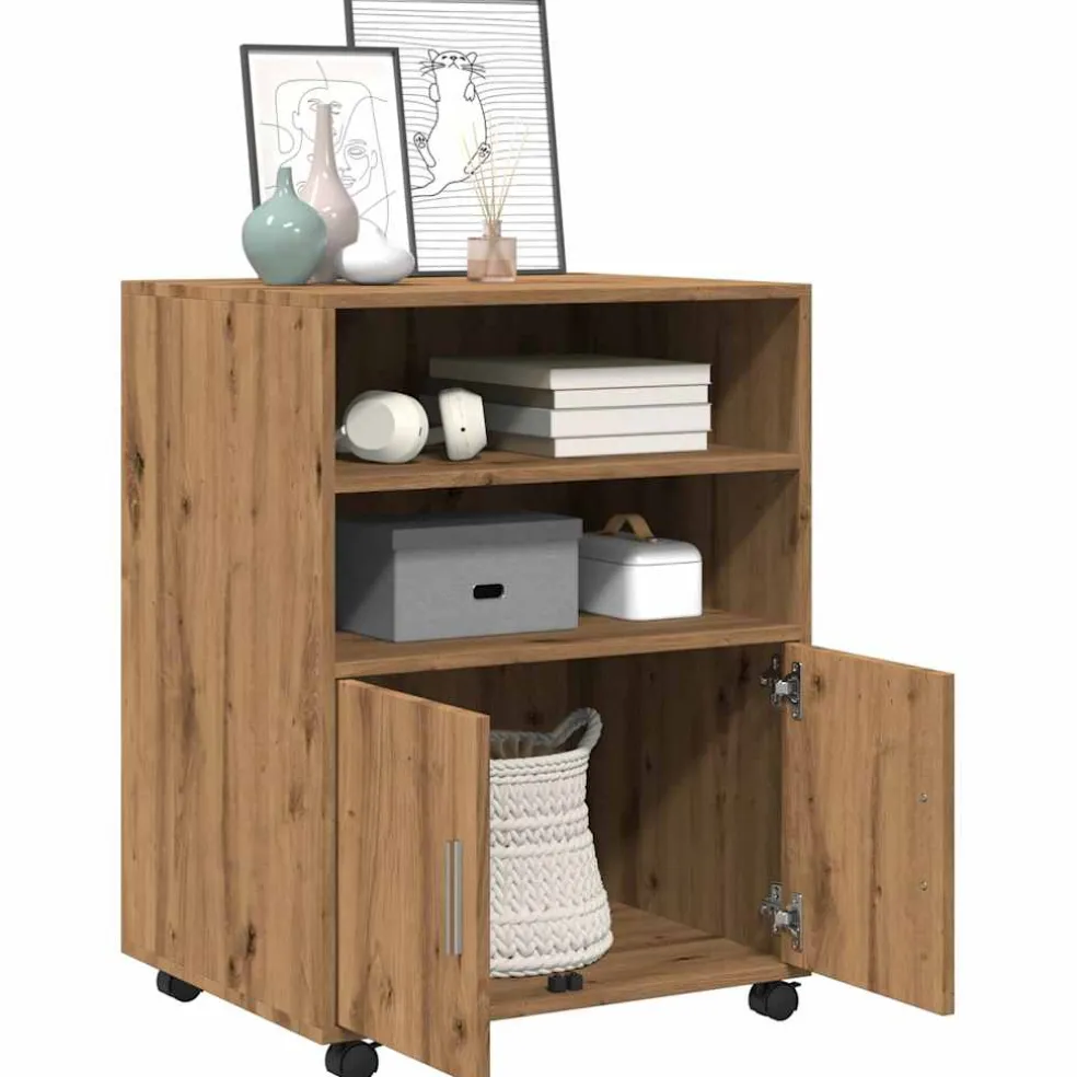 vidaXL Rolkast 60x48x81 cm bewerkt hout artisanaal eikenkleurig