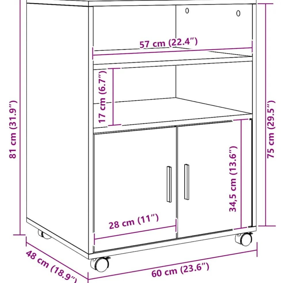 vidaXL Rolkast 60x48x81 cm bewerkt hout artisanaal eikenkleurig