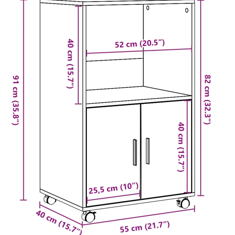 vidaXL Rolkast 55x40x91 cm bewerkt hout wit