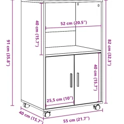 vidaXL Rolkast 55x40x91 cm bewerkt hout grijs sonoma eikenkleurig