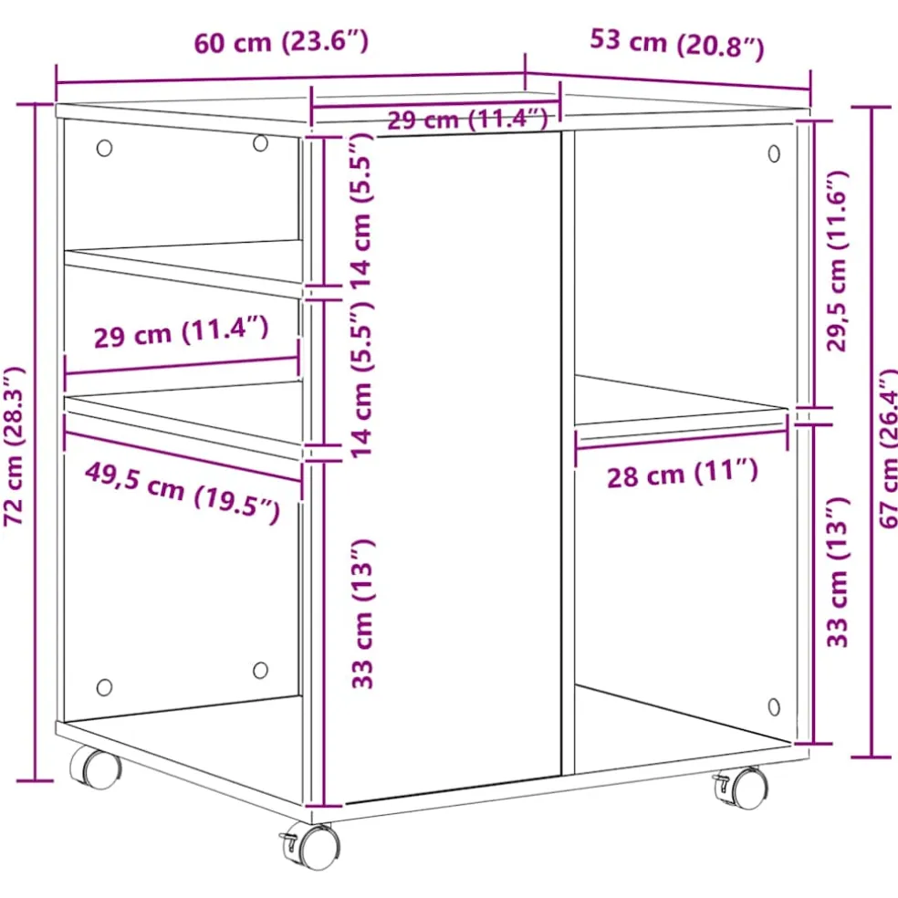 vidaXL Rolkast 60x53x72 cm bewerkt hout grijs sonoma eiken