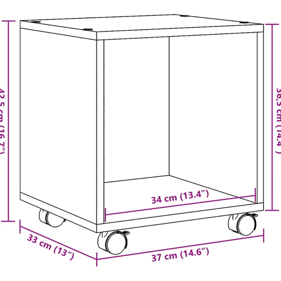 vidaXL Rolkast 37x33x42,5 cm bewerkt hout sonoma eikenkleurig