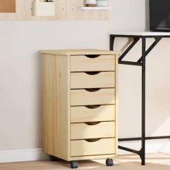 vidaXL Rolling Cabinet met Laden MOSS 34 x 39 x 65,5 cm Heldere Vernis