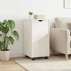 vidaXL Rolling Kast met wiel Wit 34 x 39 x 65,5 cm Massief Vurenhout