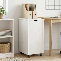 vidaXL Rolling Kast met wiel Wit 34 x 39 x 65,5 cm Massief Vurenhout