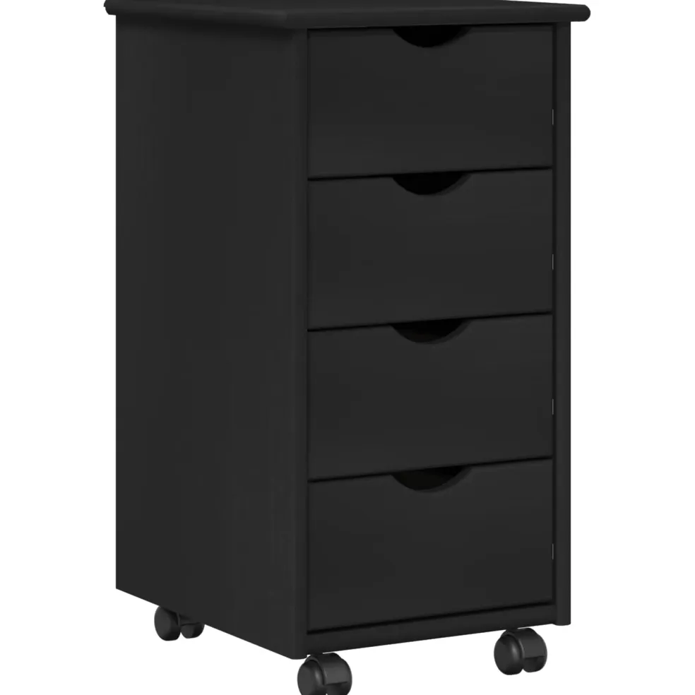vidaXL Rolling Kast 34 x 39 x 65,5 cm Massief Vurenhout Zwart