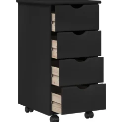 vidaXL Rolling Kast 34 x 39 x 65,5 cm Massief Vurenhout Zwart