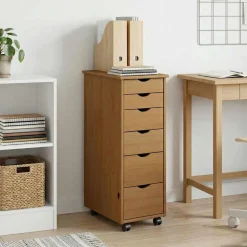 vidaXL Rolling Kast 34 x 39 x 93,5 cm Massief Vurenhout Honingbruin