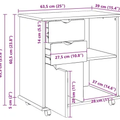 vidaXL Rolling Kast 63,5 x 39 x 65,5 cm Massief Vurenhout Honingbruin