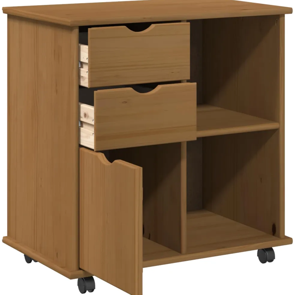 vidaXL Rolling Kast 63,5 x 39 x 65,5 cm Massief Vurenhout Honingbruin