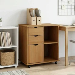 vidaXL Rolling Kast 63,5 x 39 x 65,5 cm Massief Vurenhout Honingbruin
