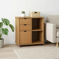vidaXL Rolling Kast 63,5 x 39 x 65,5 cm Massief Vurenhout Honingbruin