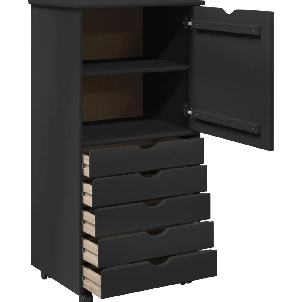 vidaXL Rolling Kast 53 x 39 x 103 cm Massief Vurenhout Zwart