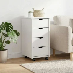 vidaXL Rolling Kast 34 x 39 x 65,5 cm Massief Vurenhout Wit