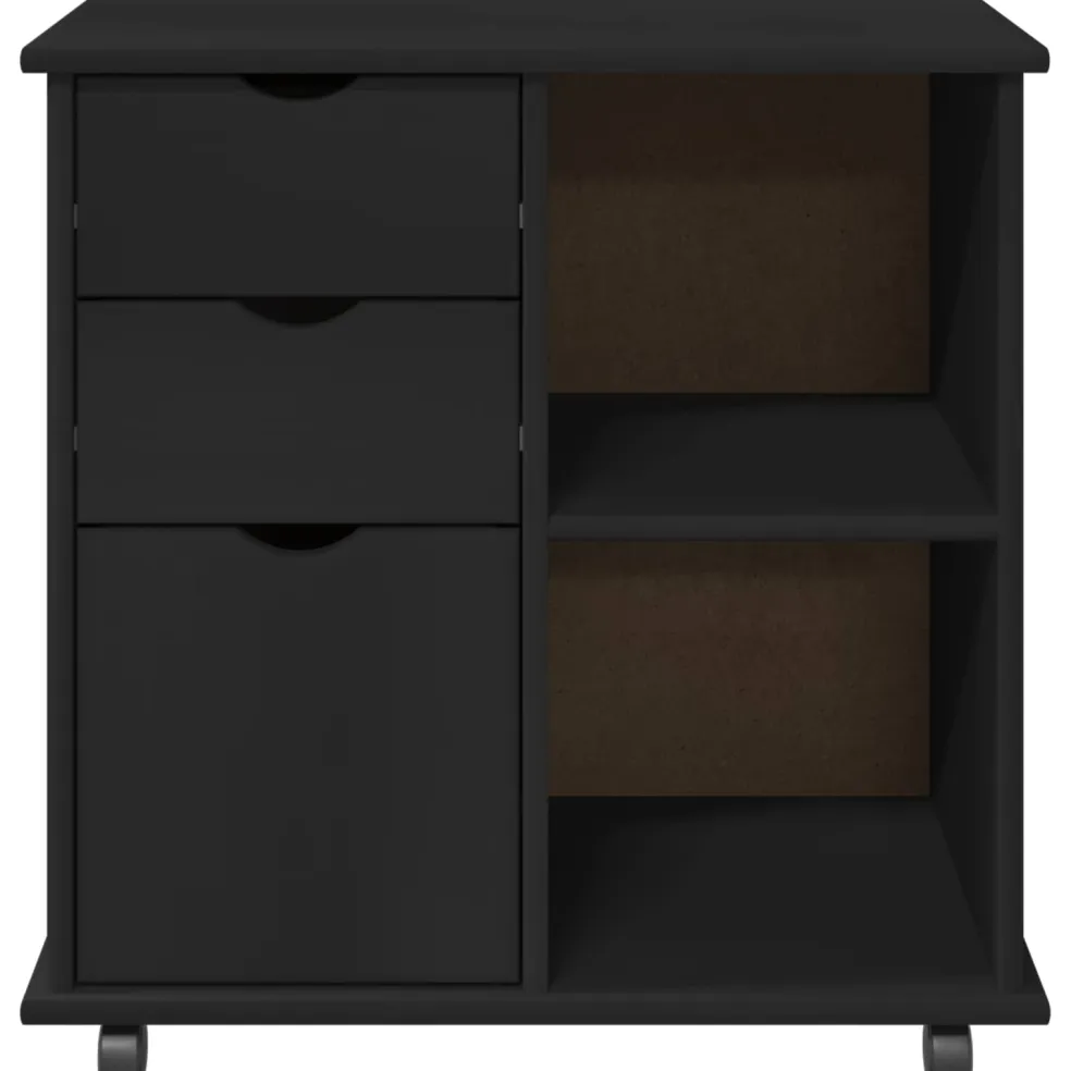 vidaXL Rolling Kast 63,5 x 39 x 65,5 cm Massief Vurenhout Zwart