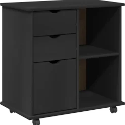 vidaXL Rolling Kast 63,5 x 39 x 65,5 cm Massief Vurenhout Zwart