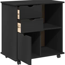 vidaXL Rolling Kast 63,5 x 39 x 65,5 cm Massief Vurenhout Zwart