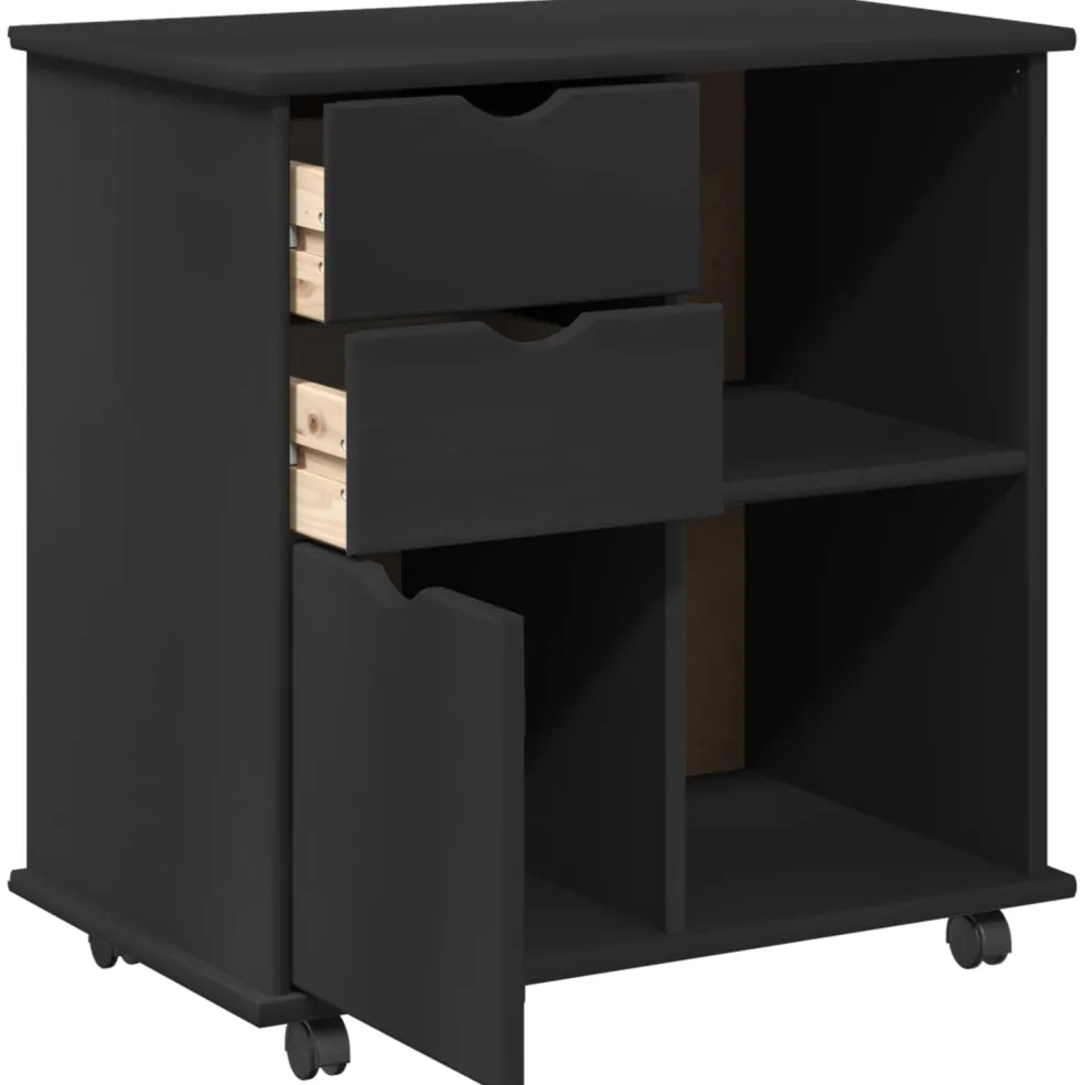 vidaXL Rolling Kast 63,5 x 39 x 65,5 cm Massief Vurenhout Zwart
