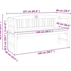 vidaXL Rozenbank 157 x 46 x 82,5 cm Massief Acaciahout Crèmewit