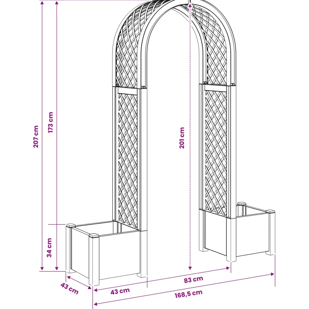 vidaXL Rozenboog met planter Antracietkleurig 168,5 x 43 x 207 cm PP