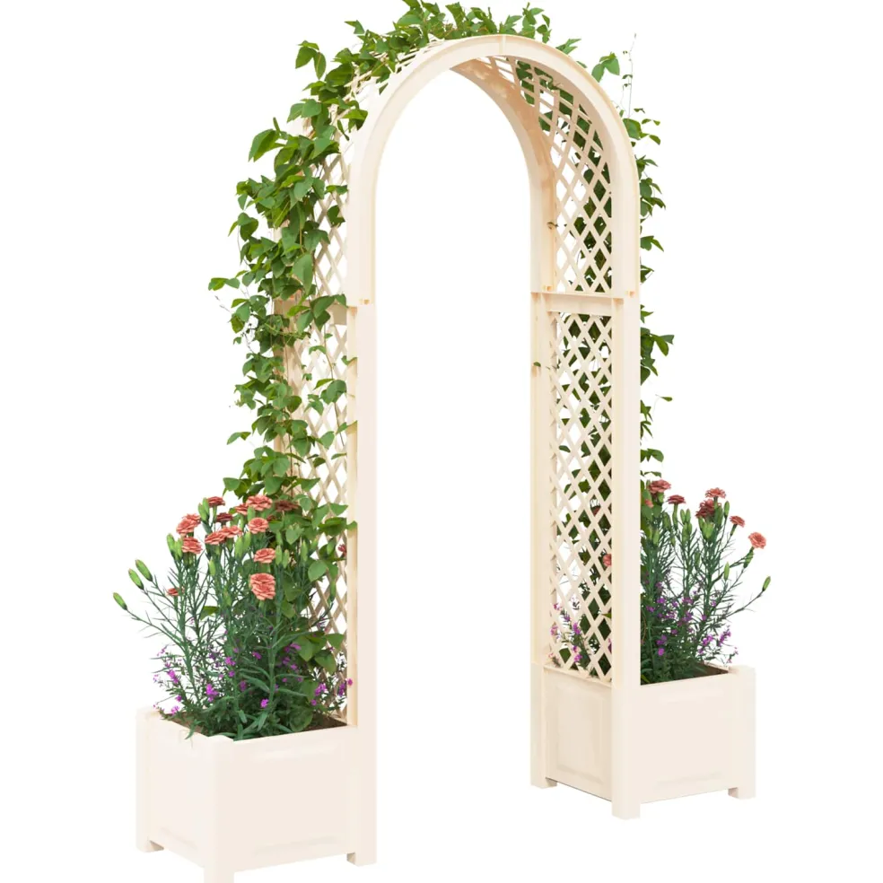 vidaXL Rozenboog met planter Wit 168,5 x 43 x 207 cm PP