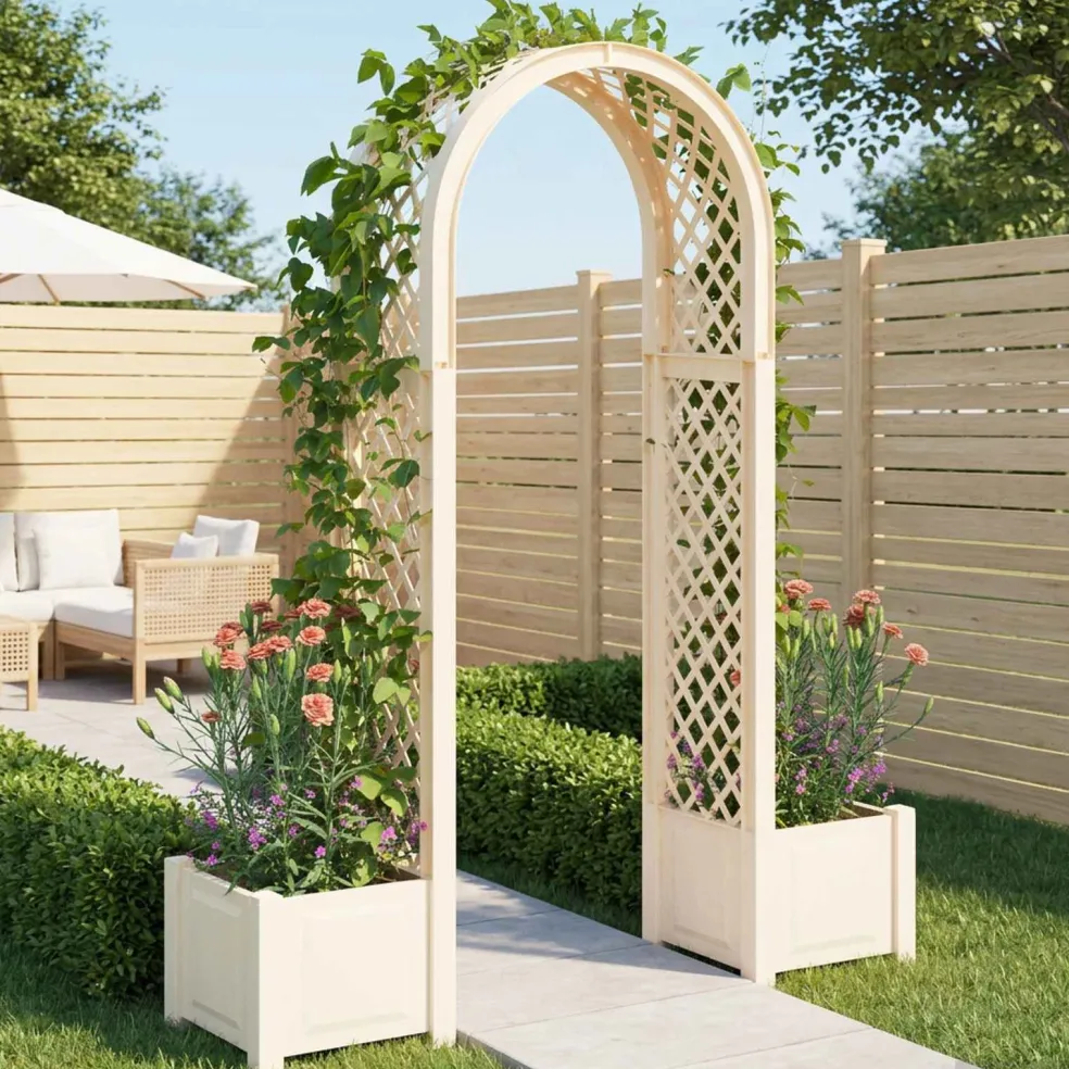 vidaXL Rozenboog met planter Wit 168,5 x 43 x 207 cm PP