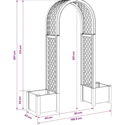 vidaXL Rozenboog met planter Grijs 168,5 x 43 x 207 cm PP