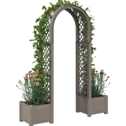 vidaXL Rozenboog met planter Grijs 168,5 x 43 x 207 cm PP